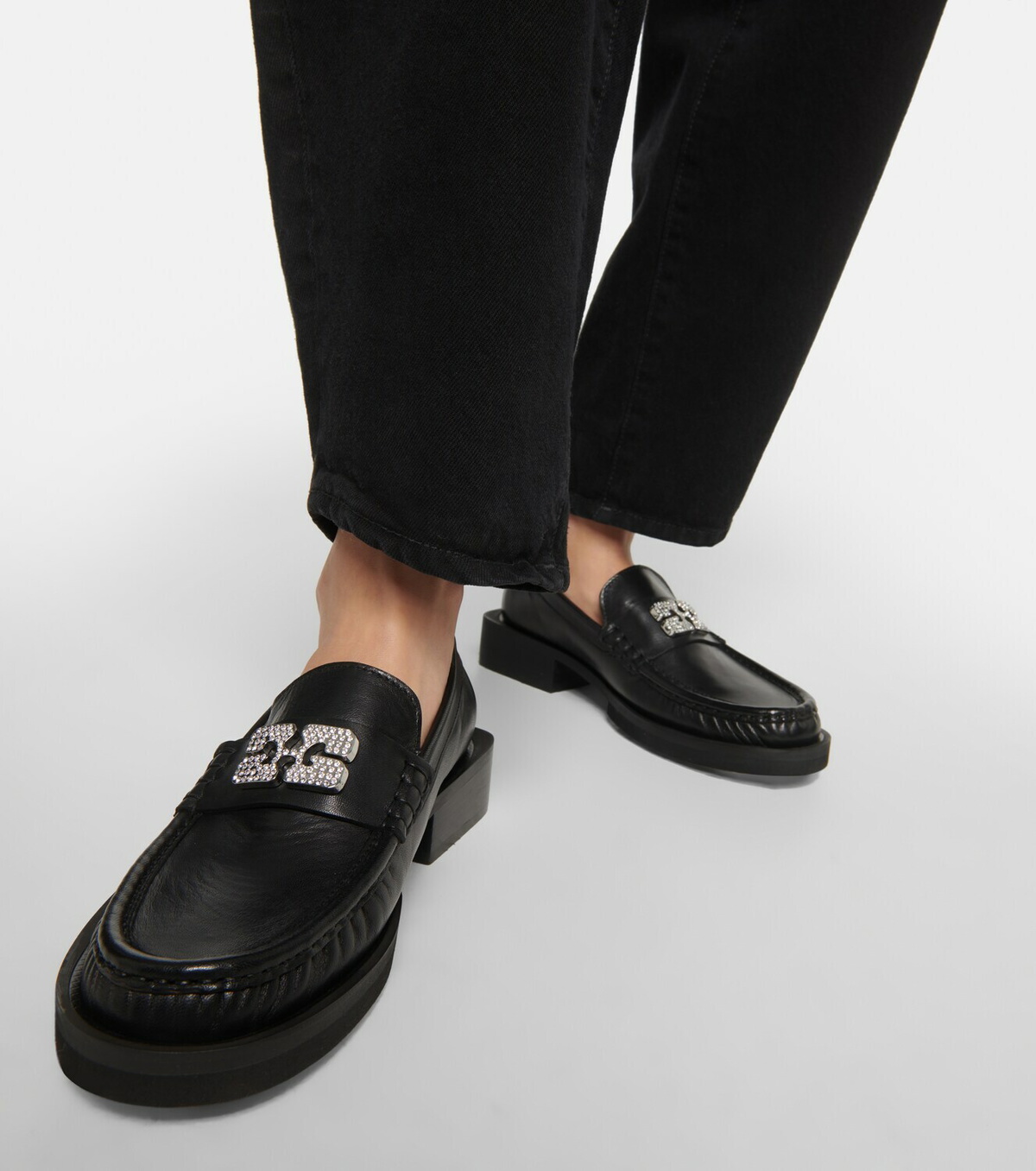 Platform loafers with jewel buckle