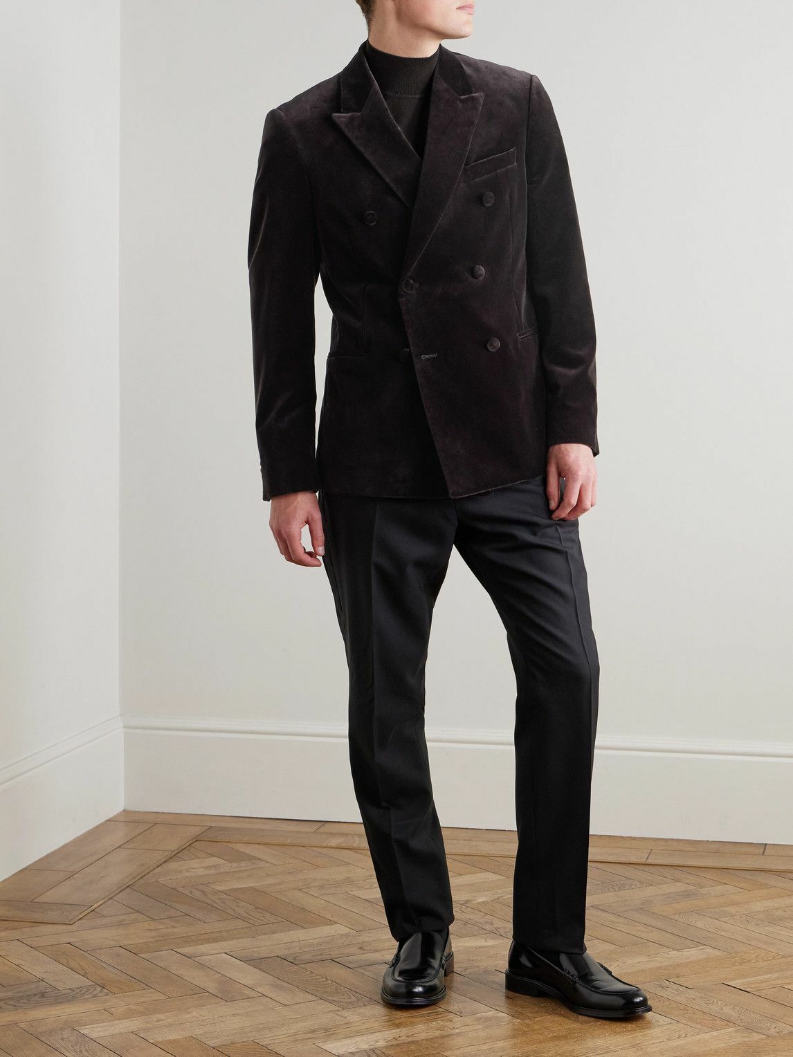 Mr P. - Double-Breasted Cotton-Velvet Tuxedo Jacket - Brown