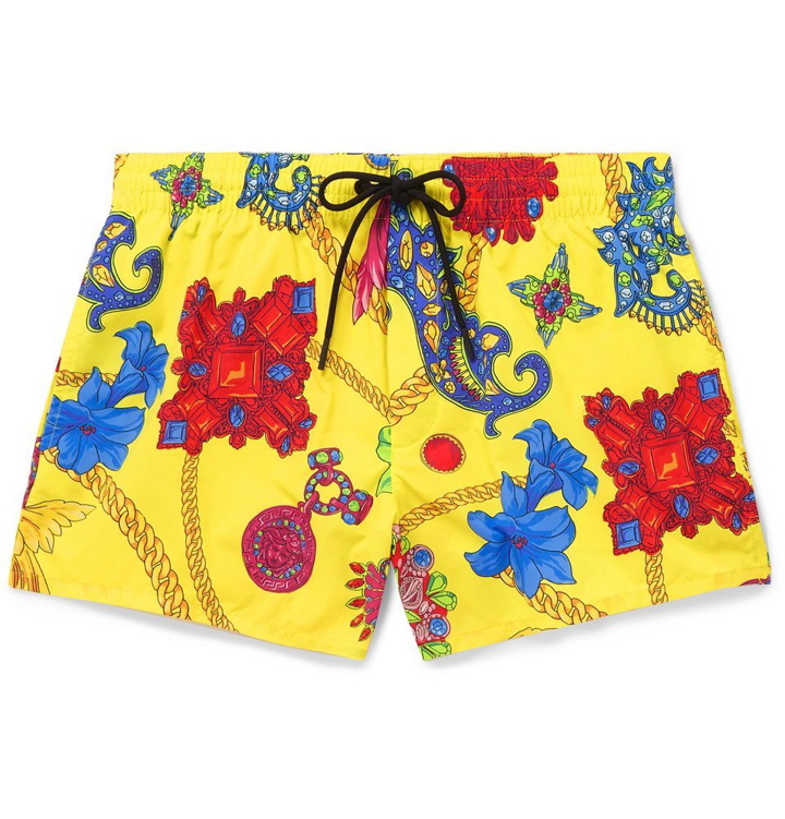 Photo: Versace - Short-Length Printed Swim Shorts - Yellow