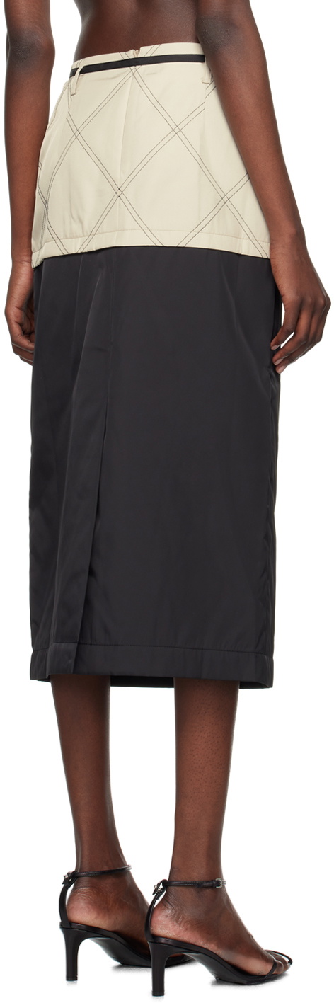 Kijun Beige & Black Quilted Midi Skirt