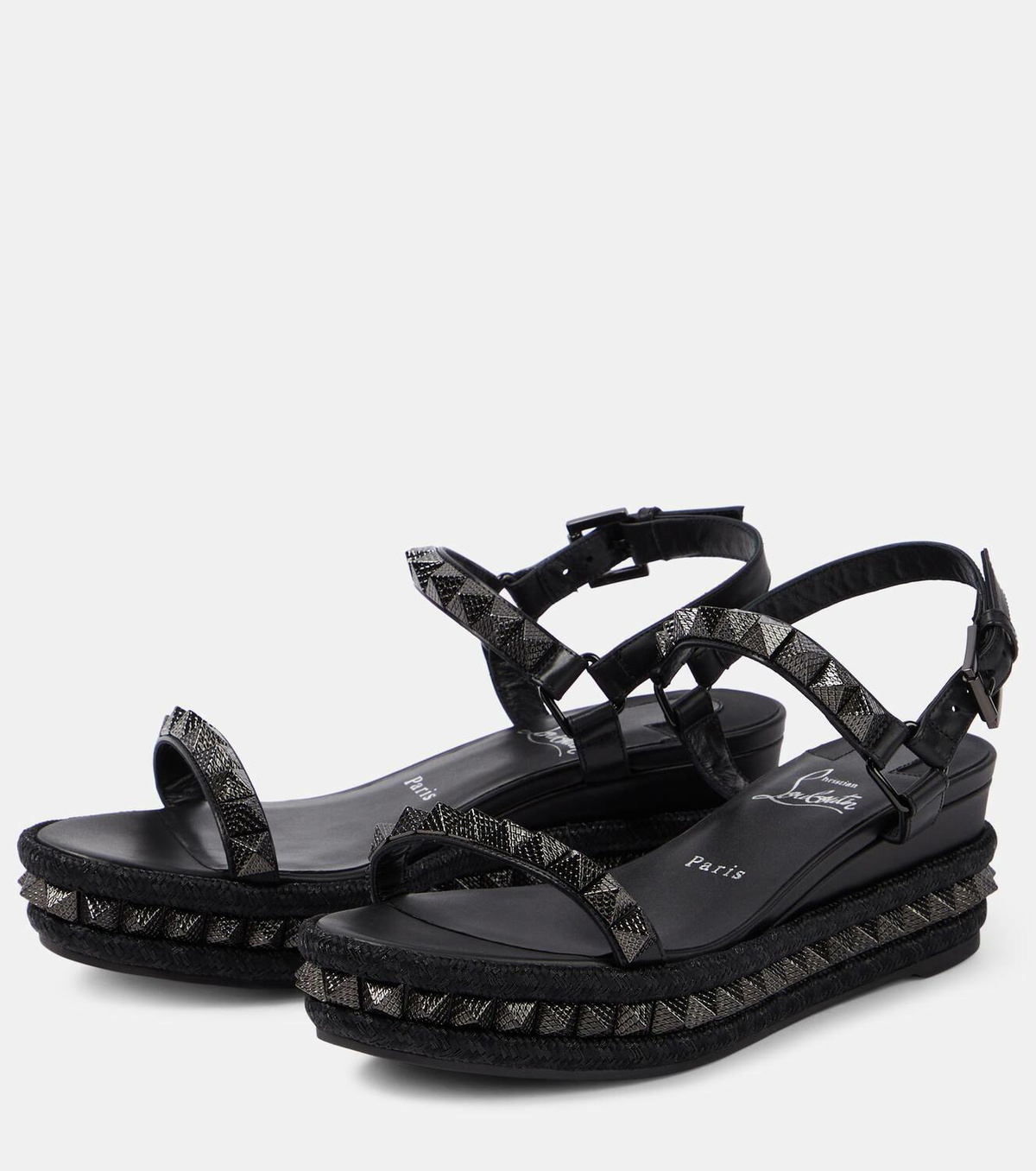 サンダル・ミュール Christian Louboutin 'Pyraclou' espadrilles (1250948 7130) Pyraclou - 110 mm Espadrilles - Patent calf leather - Black