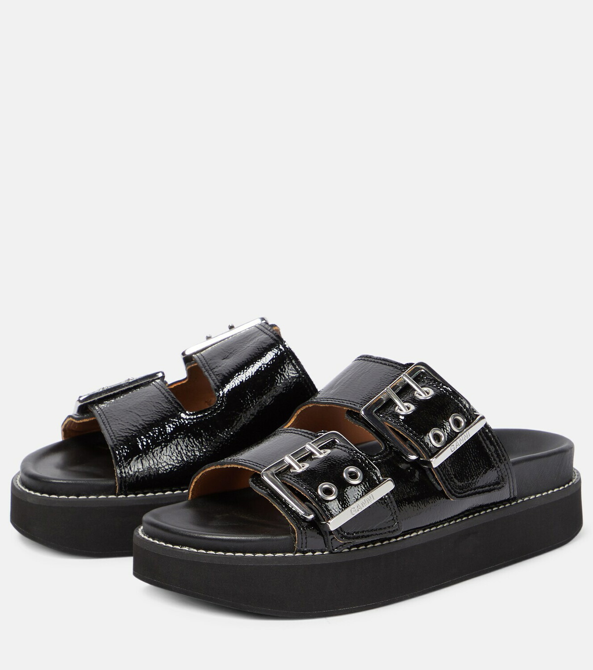 Ganni - Buckle leather flatform sandals GANNI