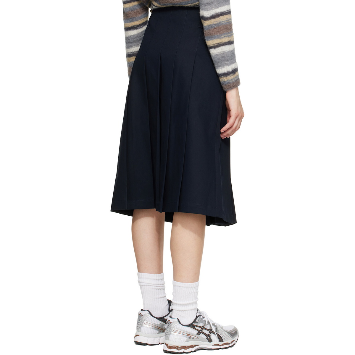 A.P.C. Navy Pleated Midi Skirt