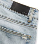 AMIRI - MX1 Skinny-Fit Suede-Panelled Distressed Stretch-Denim Jeans - Blue