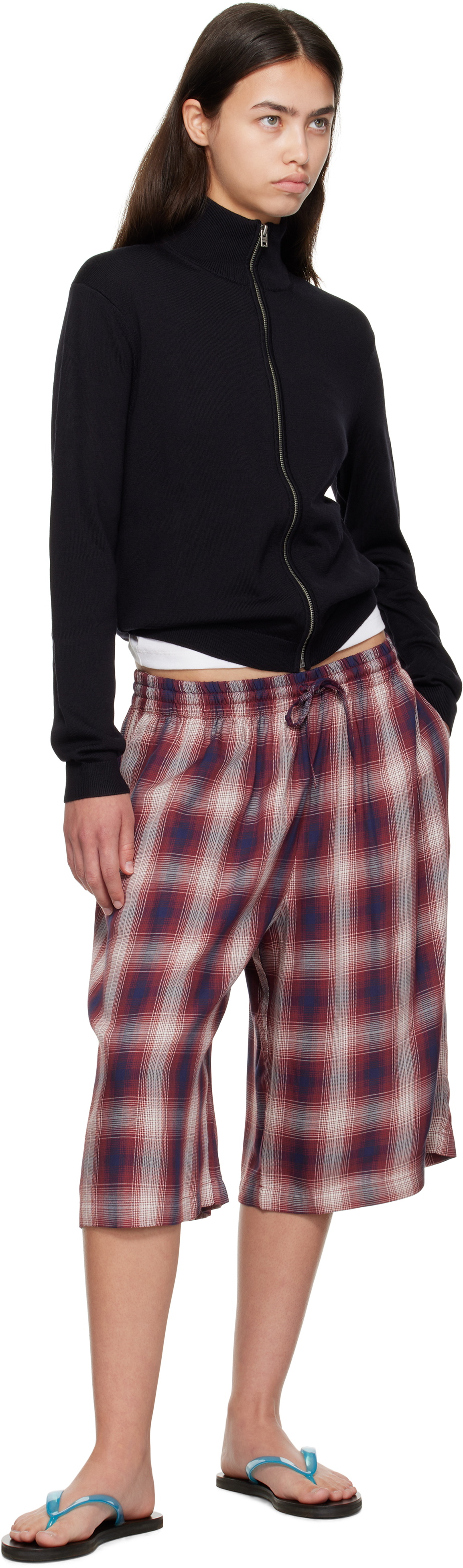Acne Studios Red & Navy Check Shorts