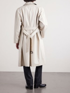 TOM FORD - Leather-Trimmed Cotton and Silk-Blend Overcoat - Neutrals