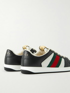 GUCCI - Screener Webbing-Trimmed Perforated Leather Sneakers - Black