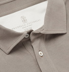 Brunello Cucinelli - Slim-Fit Jersey-Trimmed Cotton-Piqué Polo Shirt - Gray