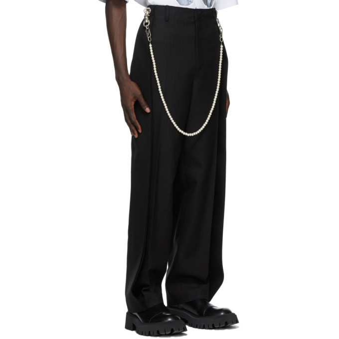 We11done Black Baggy Pearl Chain Trousers We11done