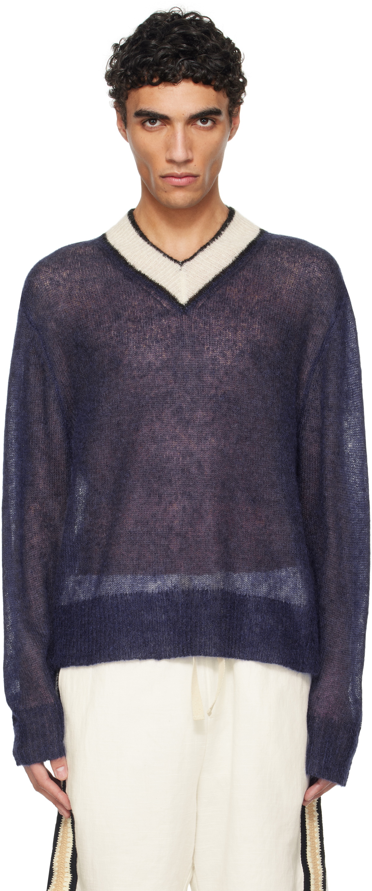 COMMAS Navy Mohair V Neck Sweater