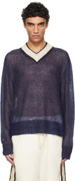 COMMAS Navy Mohair V Neck Sweater