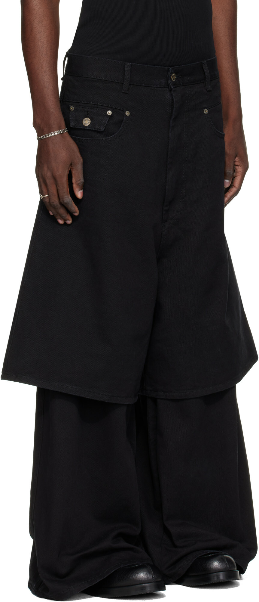 LU'U DAN Black Double-Deck Denim Jeans