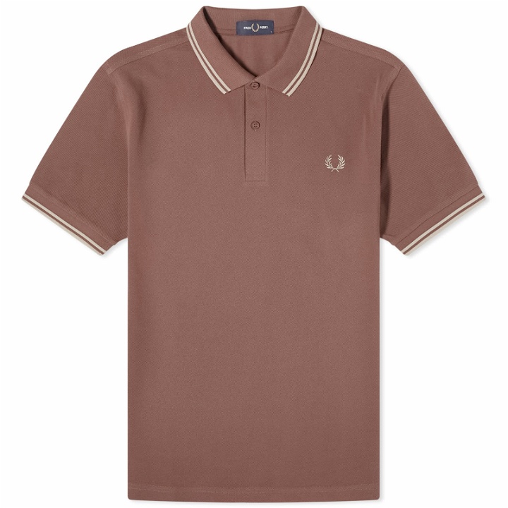 Photo: Fred Perry Men's Twin Tipped Polo Shirt in Brick/Warm Grey
