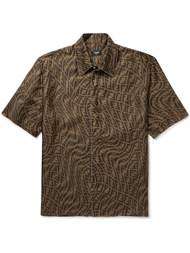 Photo: Fendi - Logo-Print Silk-Twill Shirt - Brown