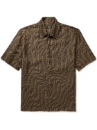 Fendi - Logo-Print Silk-Twill Shirt - Brown