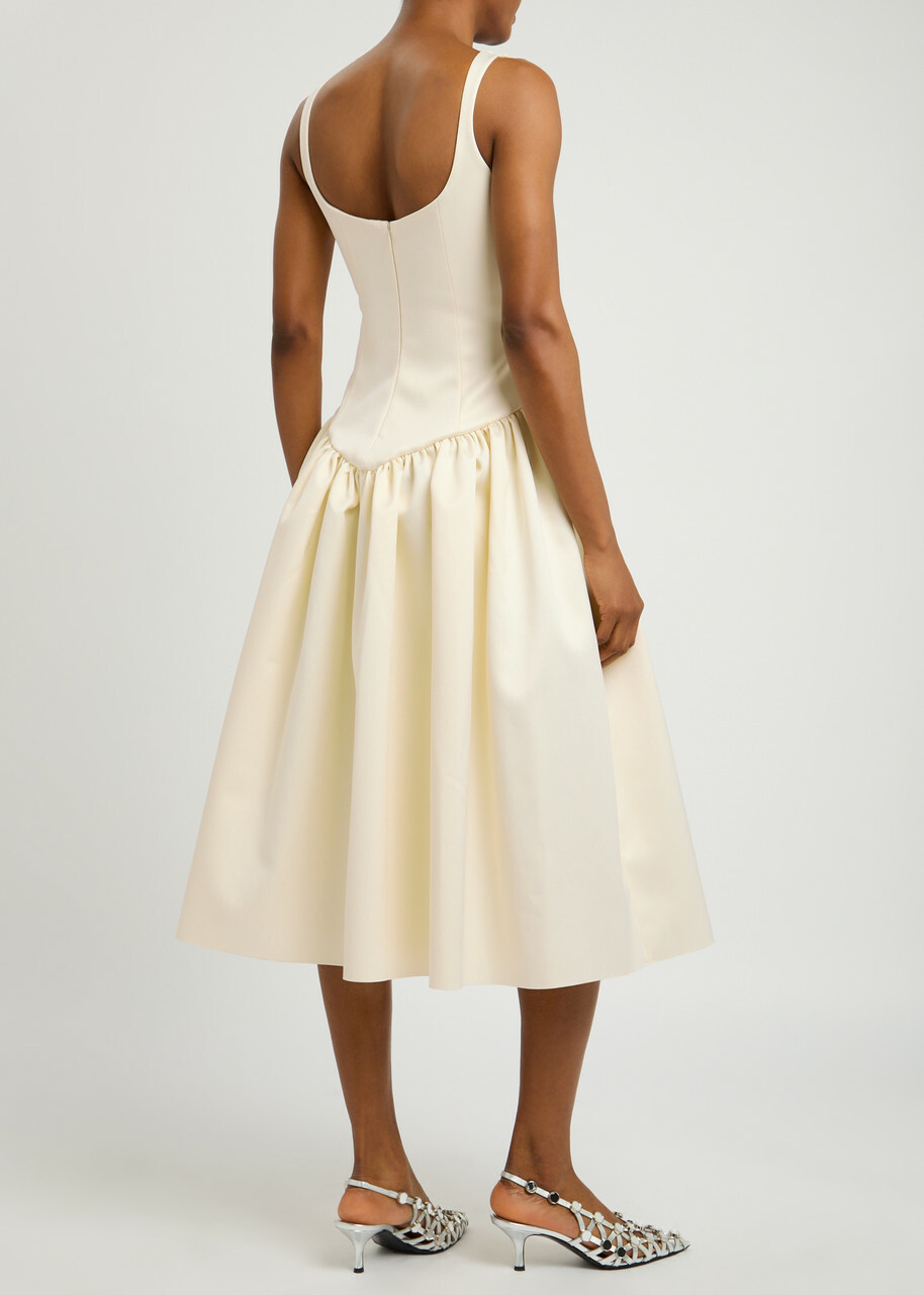 DE LA Vali Lola Satin Midi Dress Ivory
