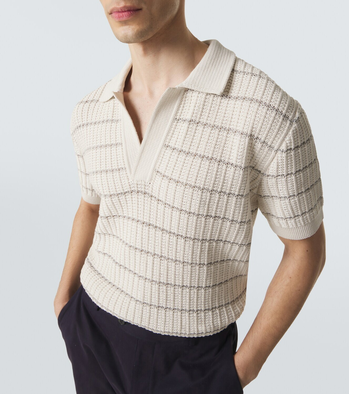 Brioni Embroidered cotton and linen polo shirt