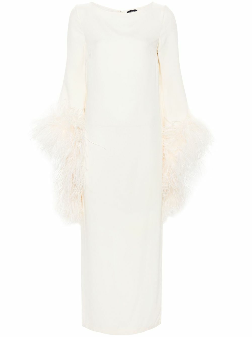 Taller Marmo White Feather-Trim Midi Dress Taller Marmo