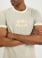 Ami Paris Logo-appliquéd Cotton T-shirt Grey