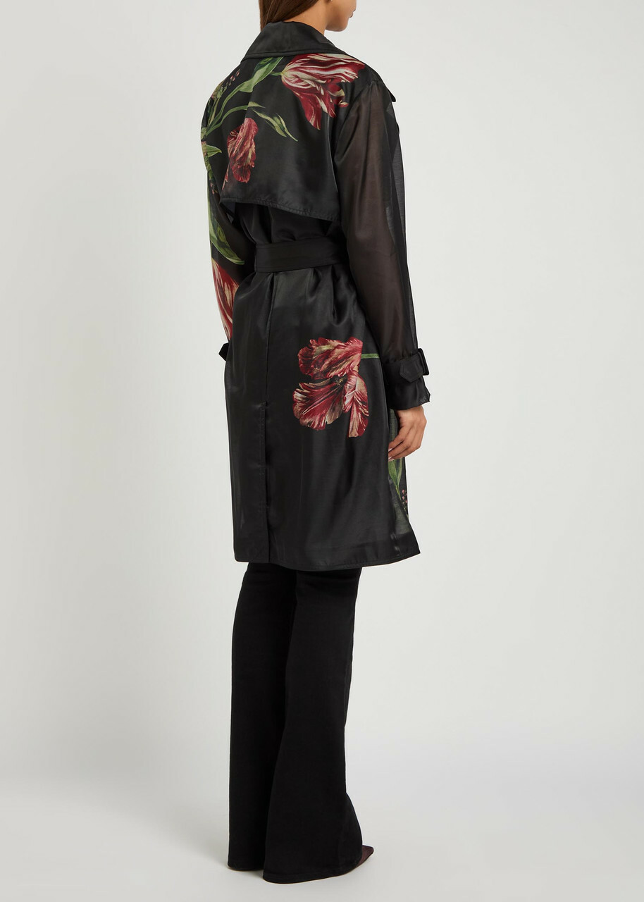 Alice + Olivia Silvia Floral-print Organza Trench Coat Black