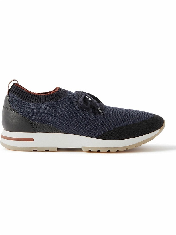 Photo: Loro Piana - 360 Flexy Walk Leather-Trimmed Knitted Wish® Silk Sneakers - Blue