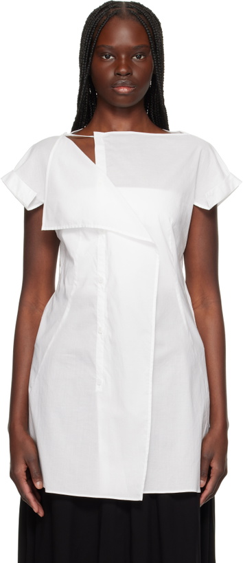 Photo: Y's White Cotton Lawn Right Side Drape Blouse