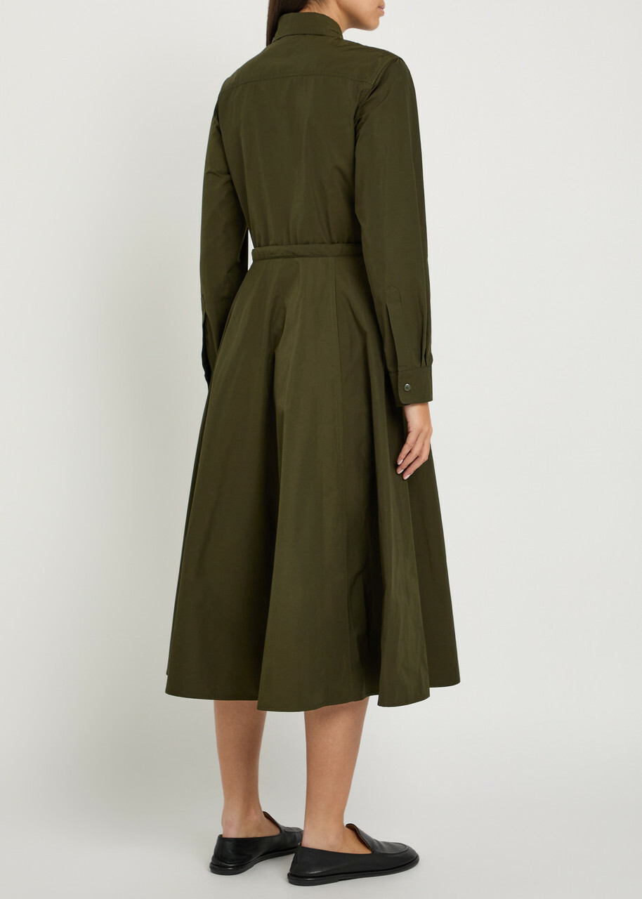Moncler Drawstring Poplin Midi Shirt Dress Dark Green