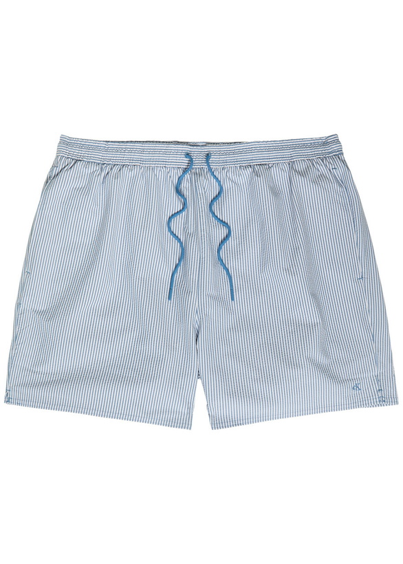 Photo: Calvin Klein Logo-embroidered Striped Seersucker Swim Shorts Blue