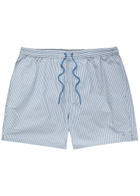 Calvin Klein Logo-embroidered Striped Seersucker Swim Shorts Blue