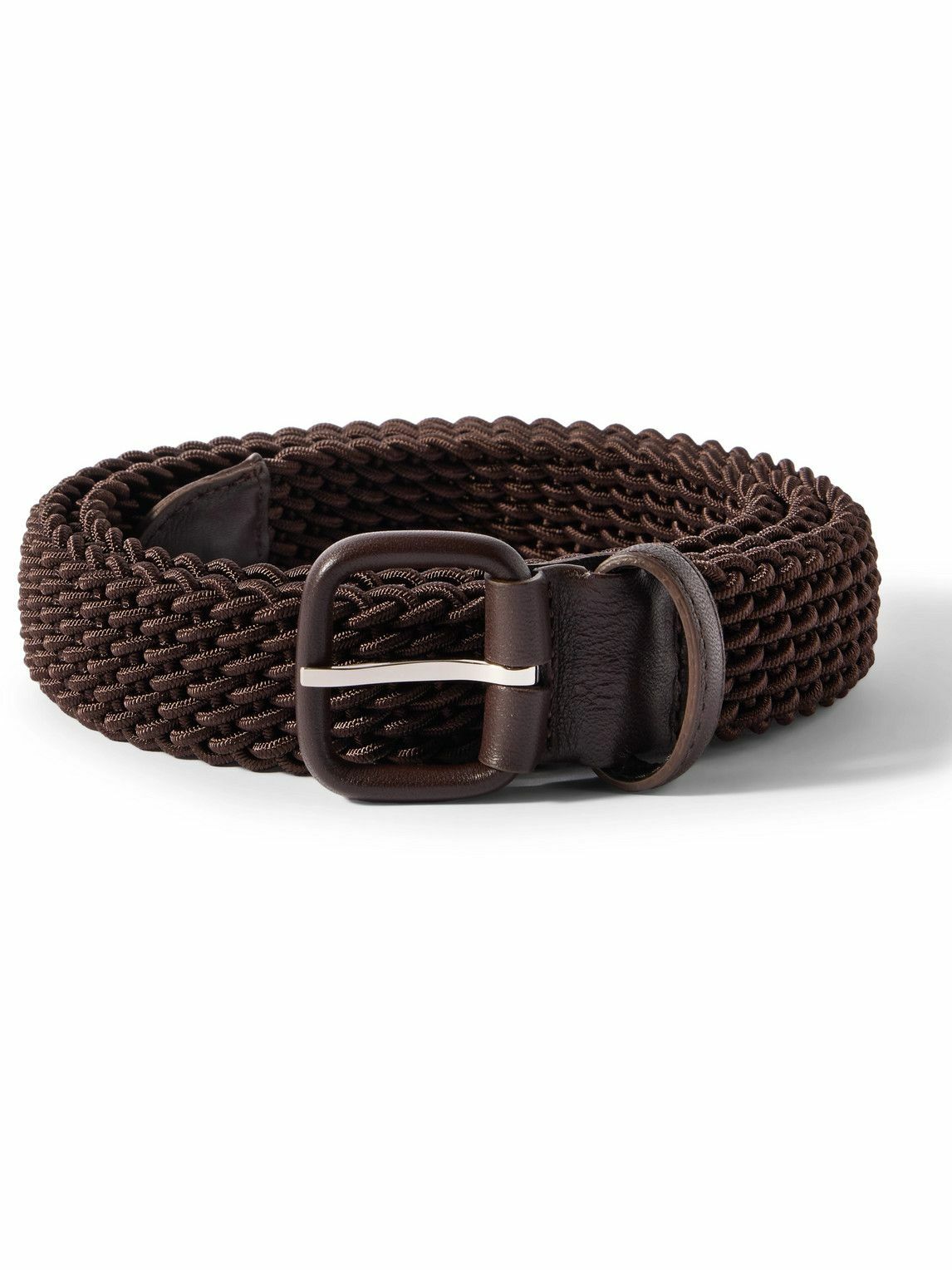Charvet - 3cm Leather-Trimmed Woven Cord Belt - Brown