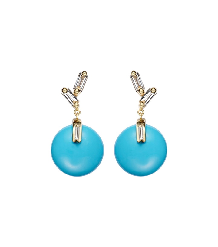 Photo: Suzanne Kalan 18kt gold drop earrings with turquoise and diamonds