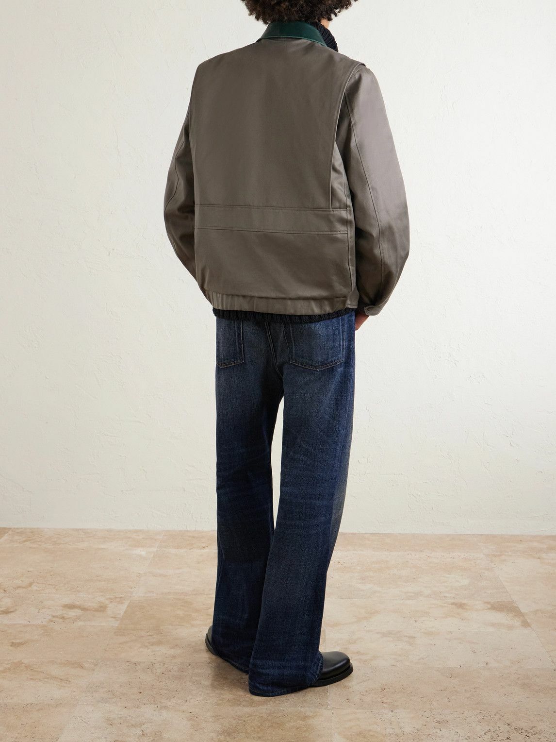 Sacai - Leather-Trimmed Cotton-Twill Bomber Jacket - Gray