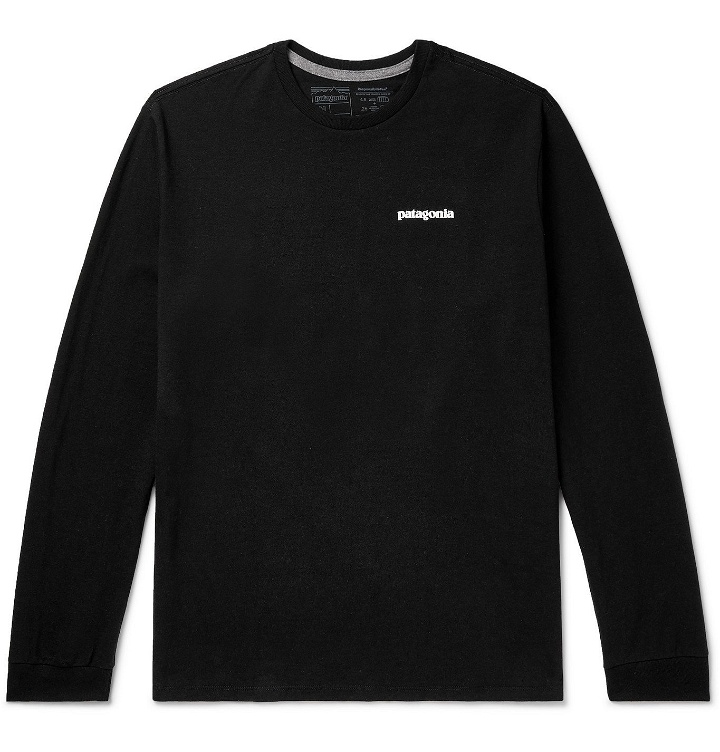 Photo: Patagonia - P-6 Logo Responsibili-Tee Printed Cotton-Blend Jersey T-Shirt - Black