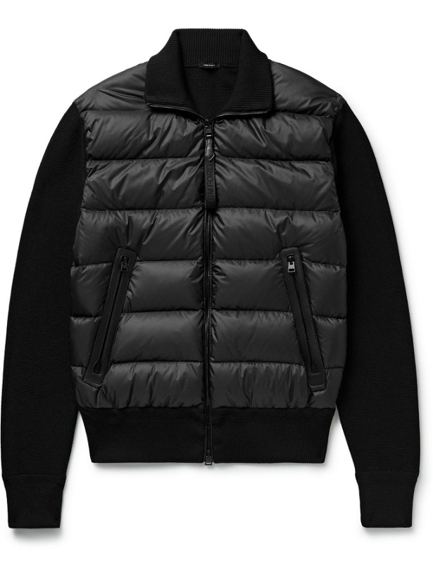 Photo: TOM FORD - Slim-Fit Leather-Trimmed Ribbed Wool and Quilted Shell Down Jacket - Black