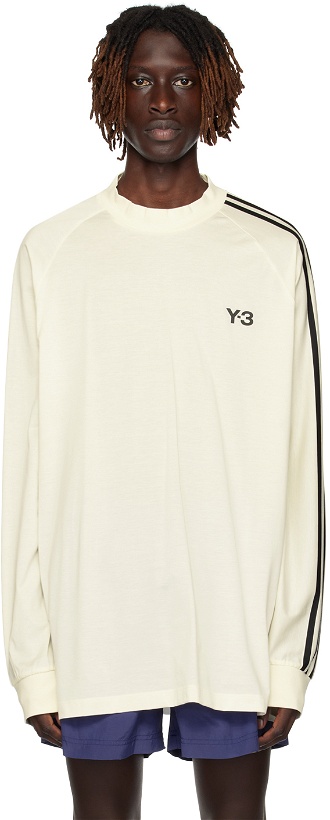 Photo: Y-3 Off-White & Black 3-Stripes Long Sleeve T-Shirt