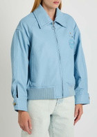 AN-Y1 Cargo Bomber Logo-embossed Leather Bomber Jacket Light Blue