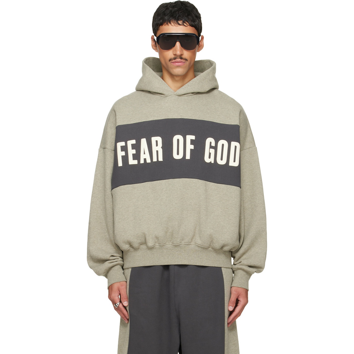 Fear of God ESSENTIALS Gray Cropped Relaxed Paneled Hoodie