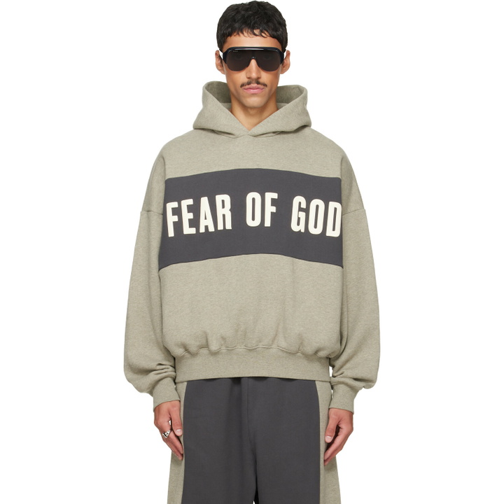 Photo: Fear of God ESSENTIALS Gray Cropped Relaxed Paneled Hoodie
