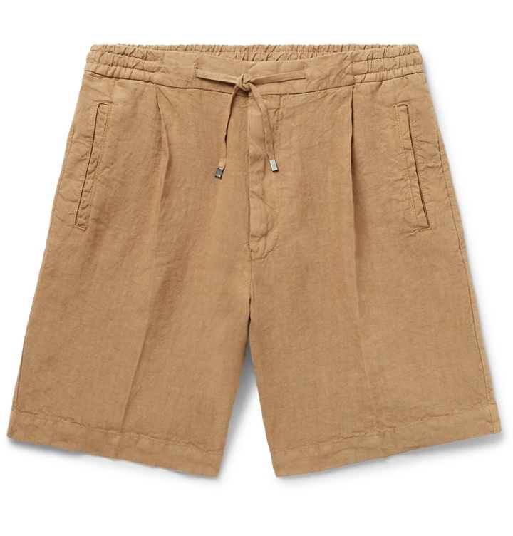 Photo: Lardini - Pleated Linen Drawstring Shorts - Brown