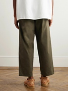 Monitaly - Ekusy Wide-Leg Cropped Pleated Cotton Trousers - Green