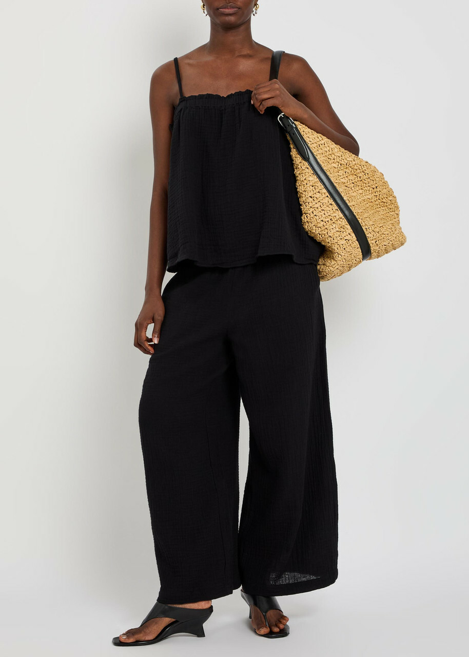 Eileen Fisher Wide-leg Cotton Trousers Black