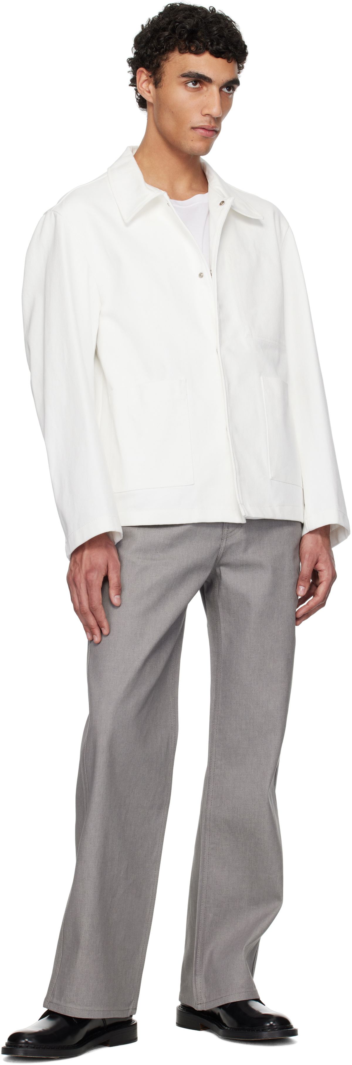 AMOMENTO White Pocket Denim Jacket