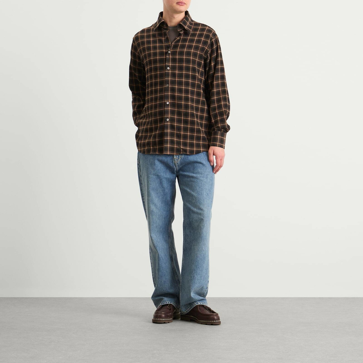 Carter Young Men's Plaid Business Shirt in Brown Check