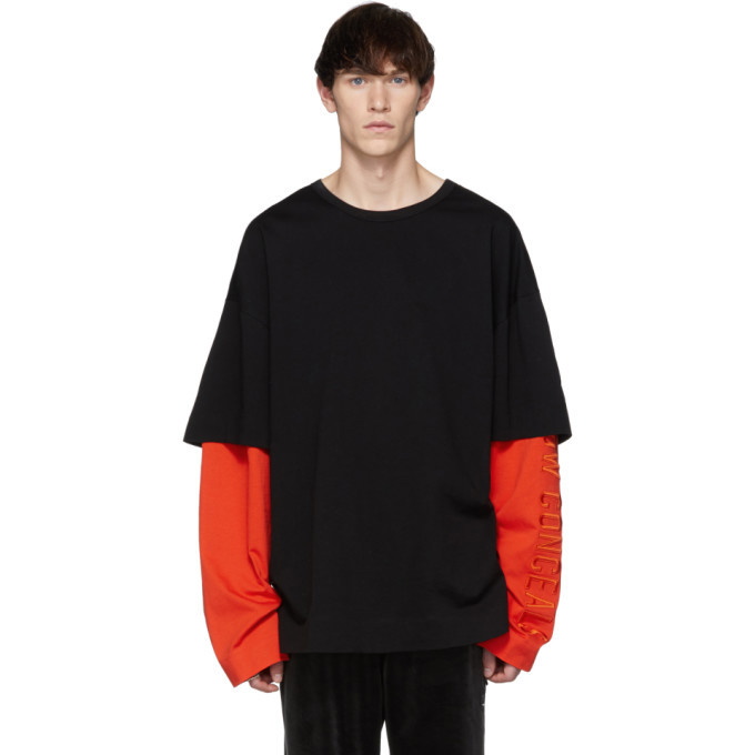 Photo: Juun.J SSENSE Exclusive Black and Orange Layered Long Sleeve T-Shirt