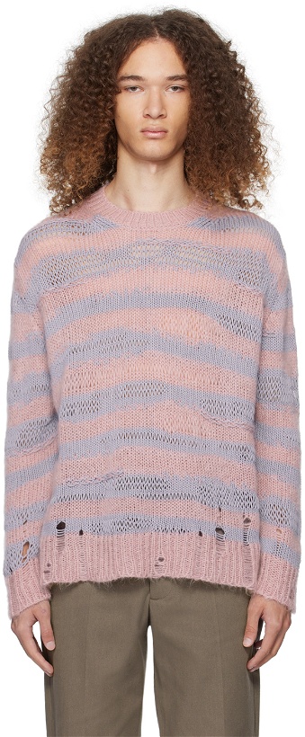 Photo: Acne Studios Pink & Purple Distressed Stripe Sweater