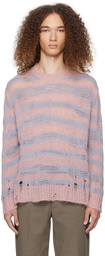 Acne Studios Pink & Purple Distressed Stripe Sweater