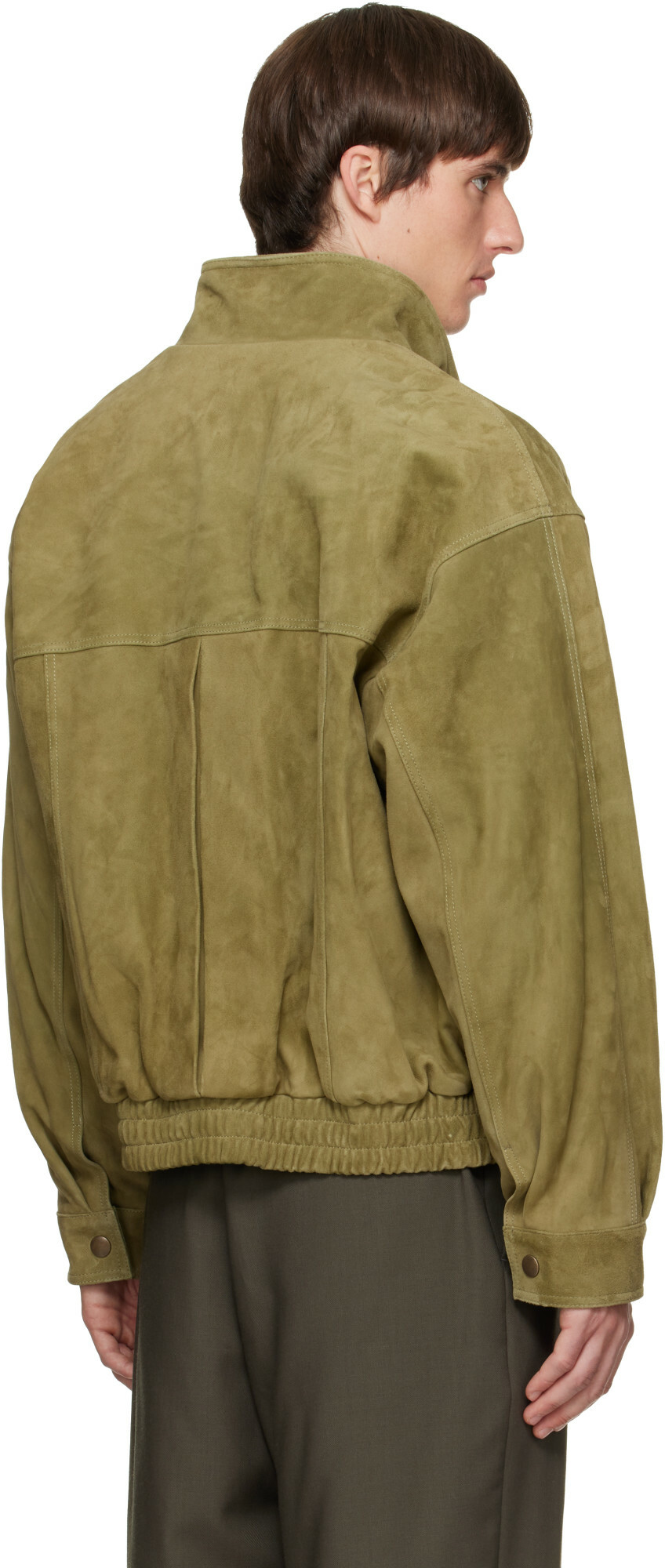 Solid Homme Green Band-Neck Suede Jacket