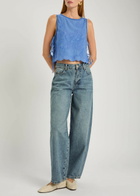 Free People Faded Gardens Floral-embroidered Cotton Tank Blue