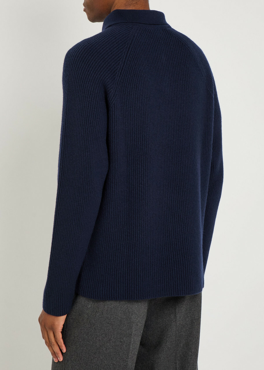 Begg & CO Magnus Cashmere Polo Jumper Navy