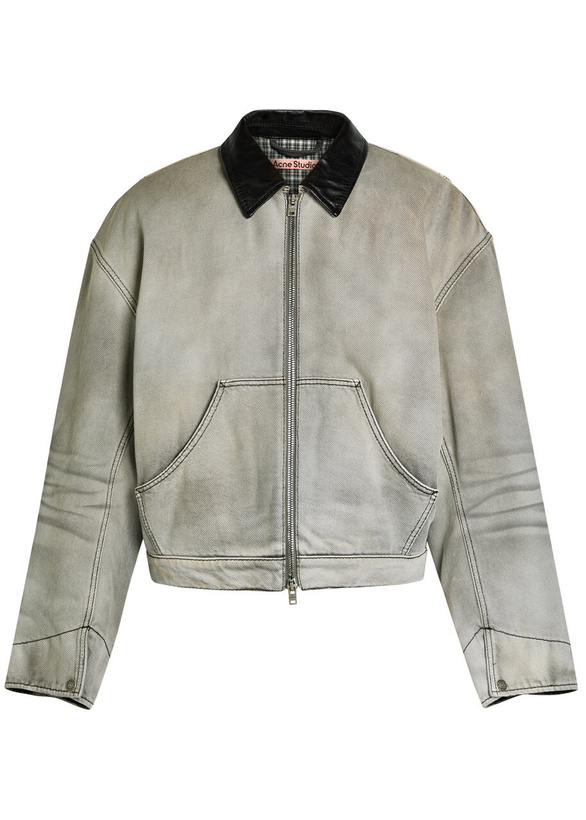 Photo: Acne Studios Leather-trim Cotton-twill Jacket White And Black